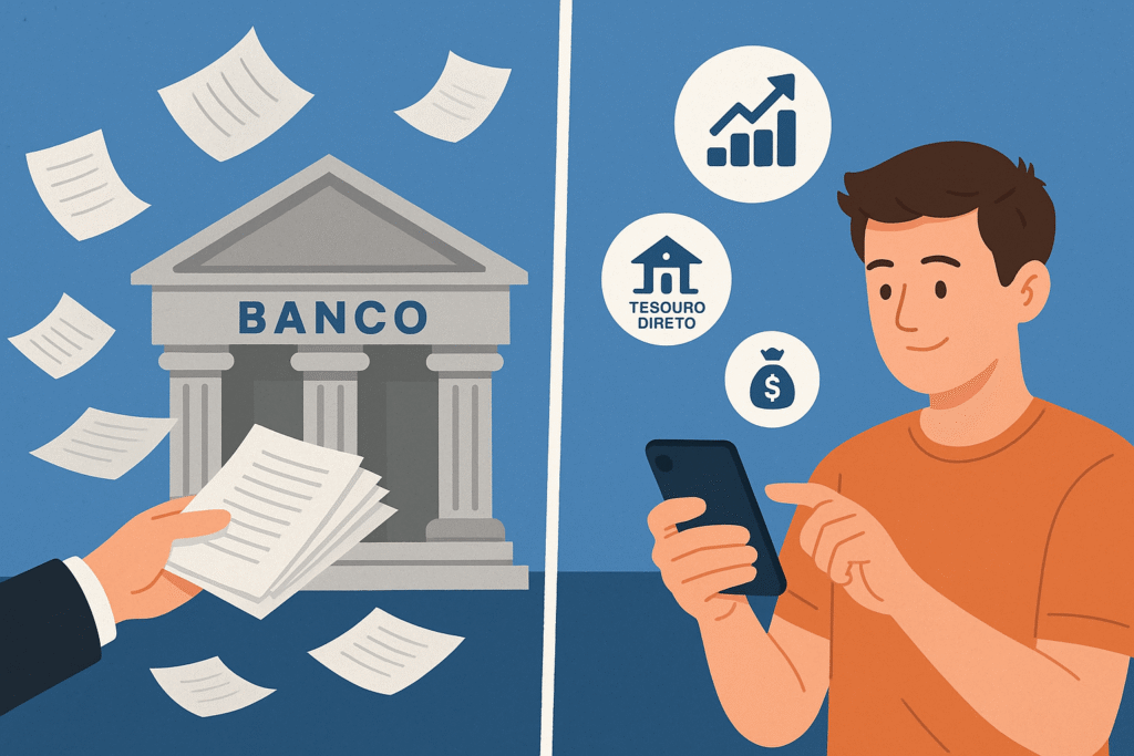 Comparação entre o modelo antigo de investimentos com o modelo atual dos bancos digitais