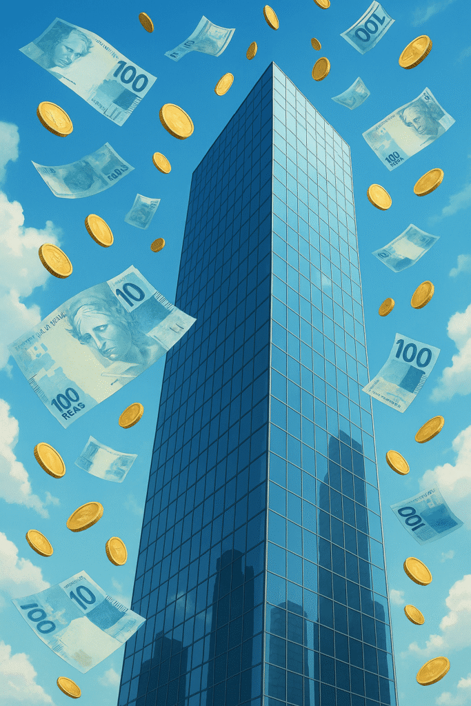 arranha ceu predio chovendo dinheiro com renda passiva dos fiis fundos imobiliarios